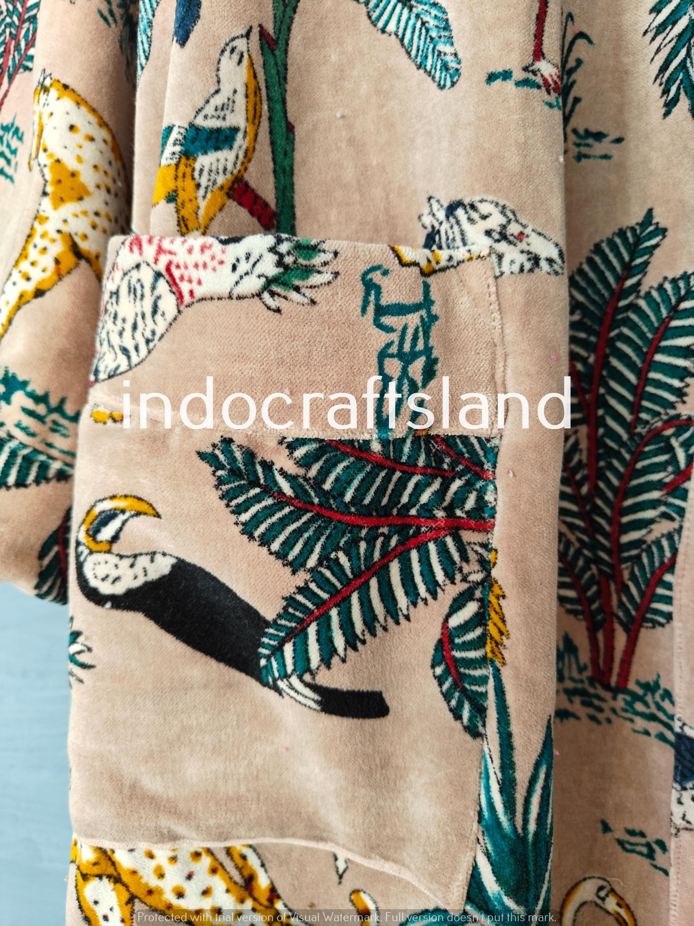 Indische Samtjacke Samt Kimono Robe Morgentee Samtmantel Brautjungfern Robe Boho Luxus Resort Wear Kimono Urlaub Urlaub Kleidung Beige