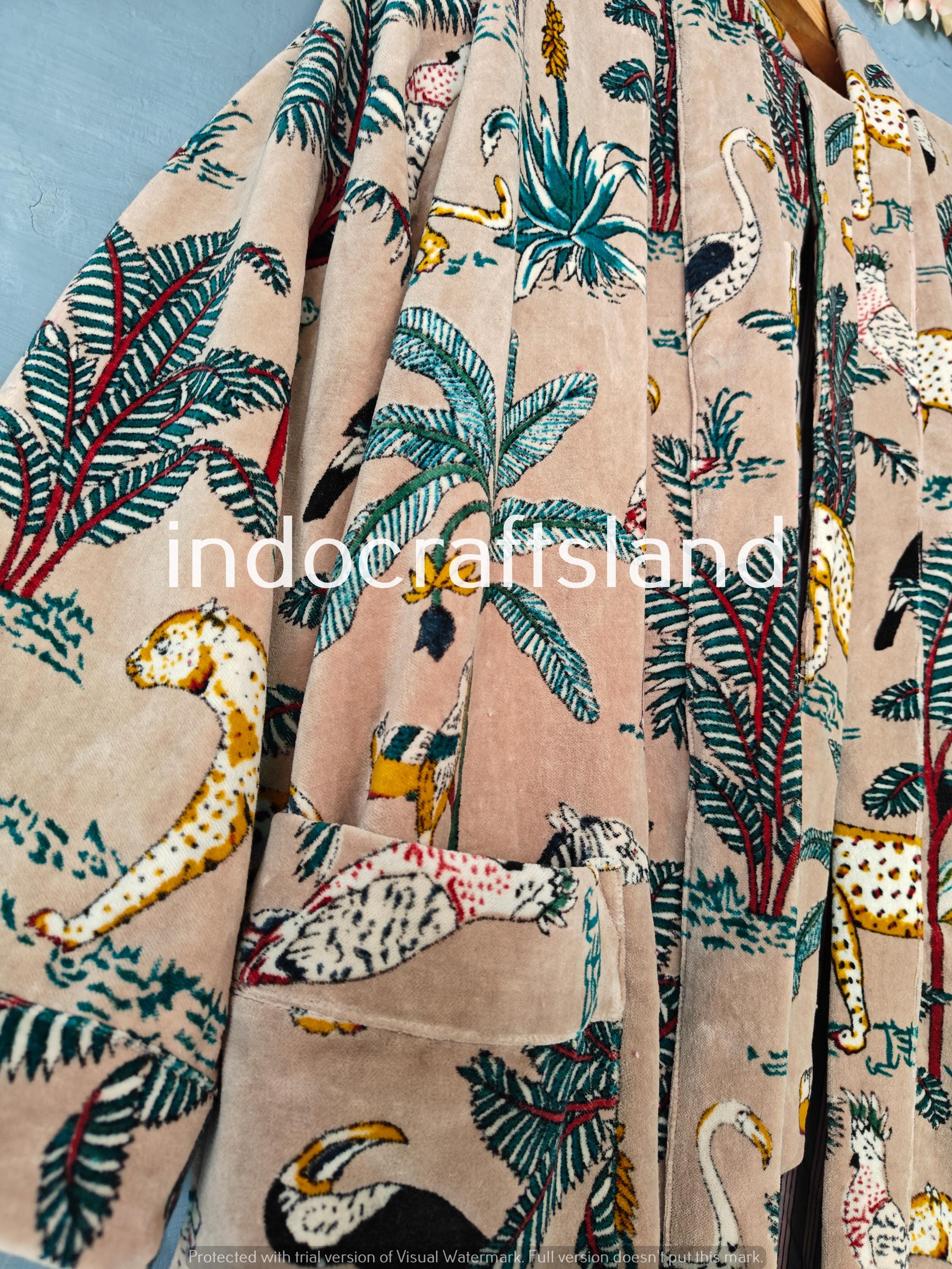Indische Samtjacke Samt Kimono Robe Morgentee Samtmantel Brautjungfern Robe Boho Luxus Resort Wear Kimono Urlaub Urlaub Kleidung Beige
