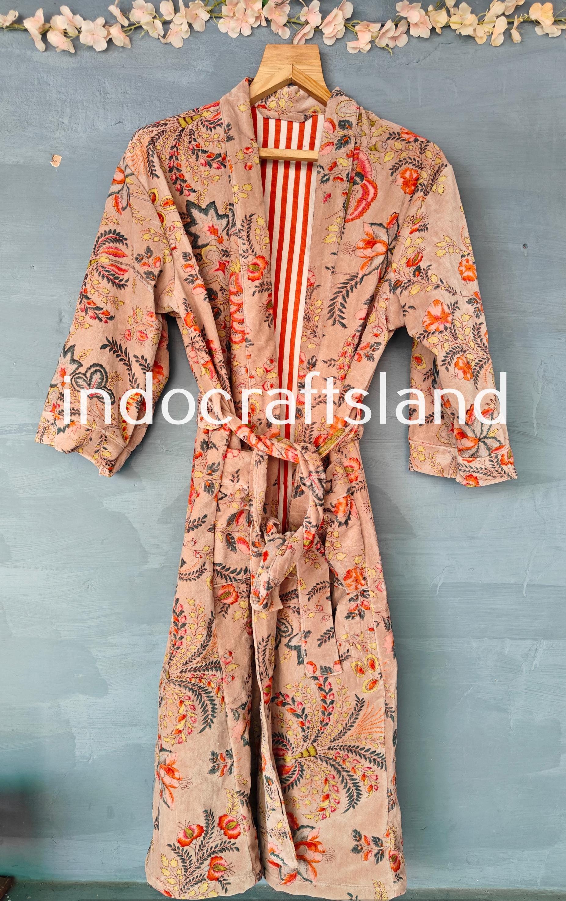 Indische Blumen Samtjacke Samt Kimono Robe Morgentee Samtmantel Brautjungfern Robe Boho Luxus Resort Wear Kimono Urlaub Urlaubskleidung