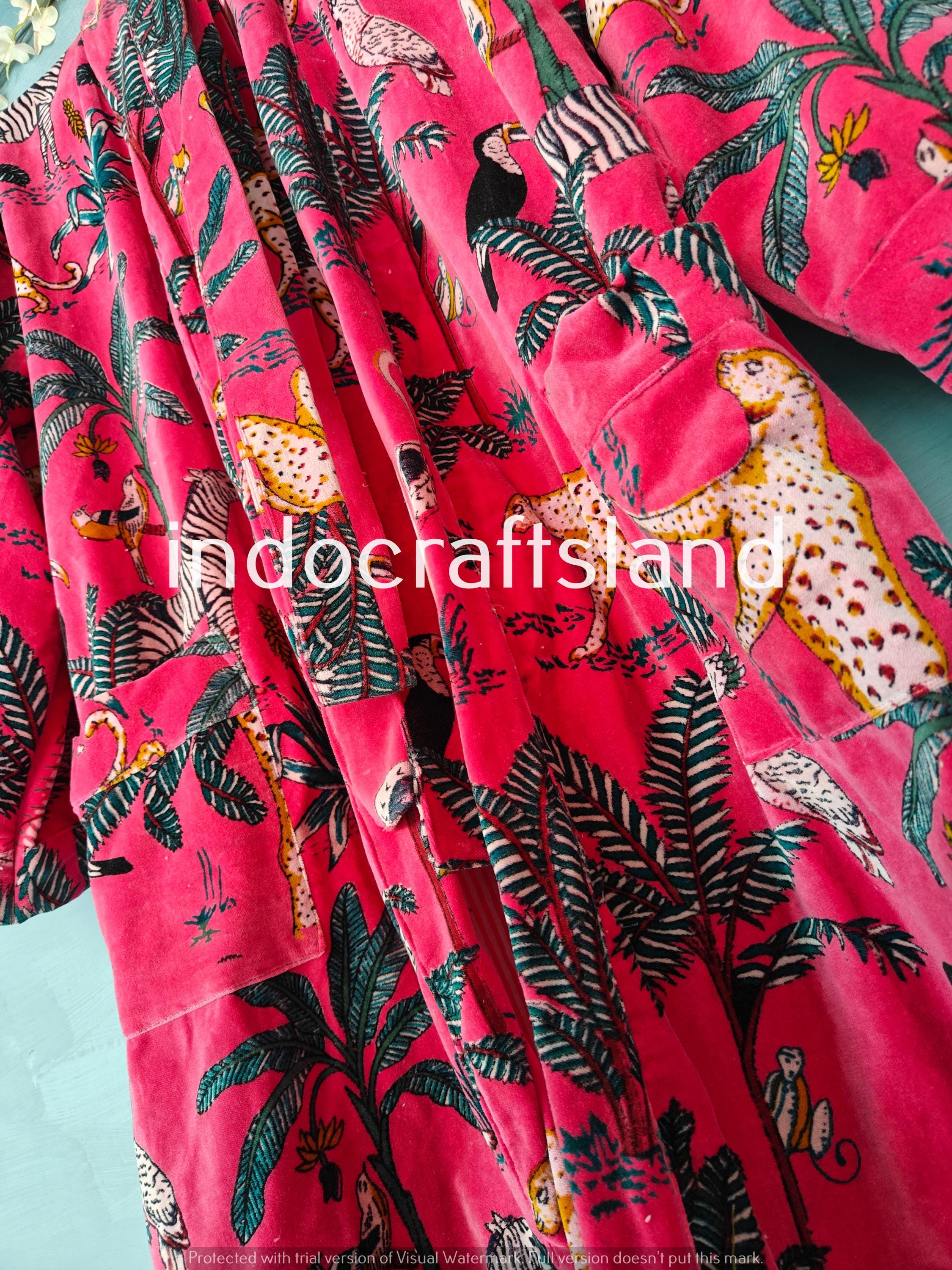 Handmade Indian Floral Velvet Jacket – Boho Kimono Robe for Bridesmaid & Resort Wear