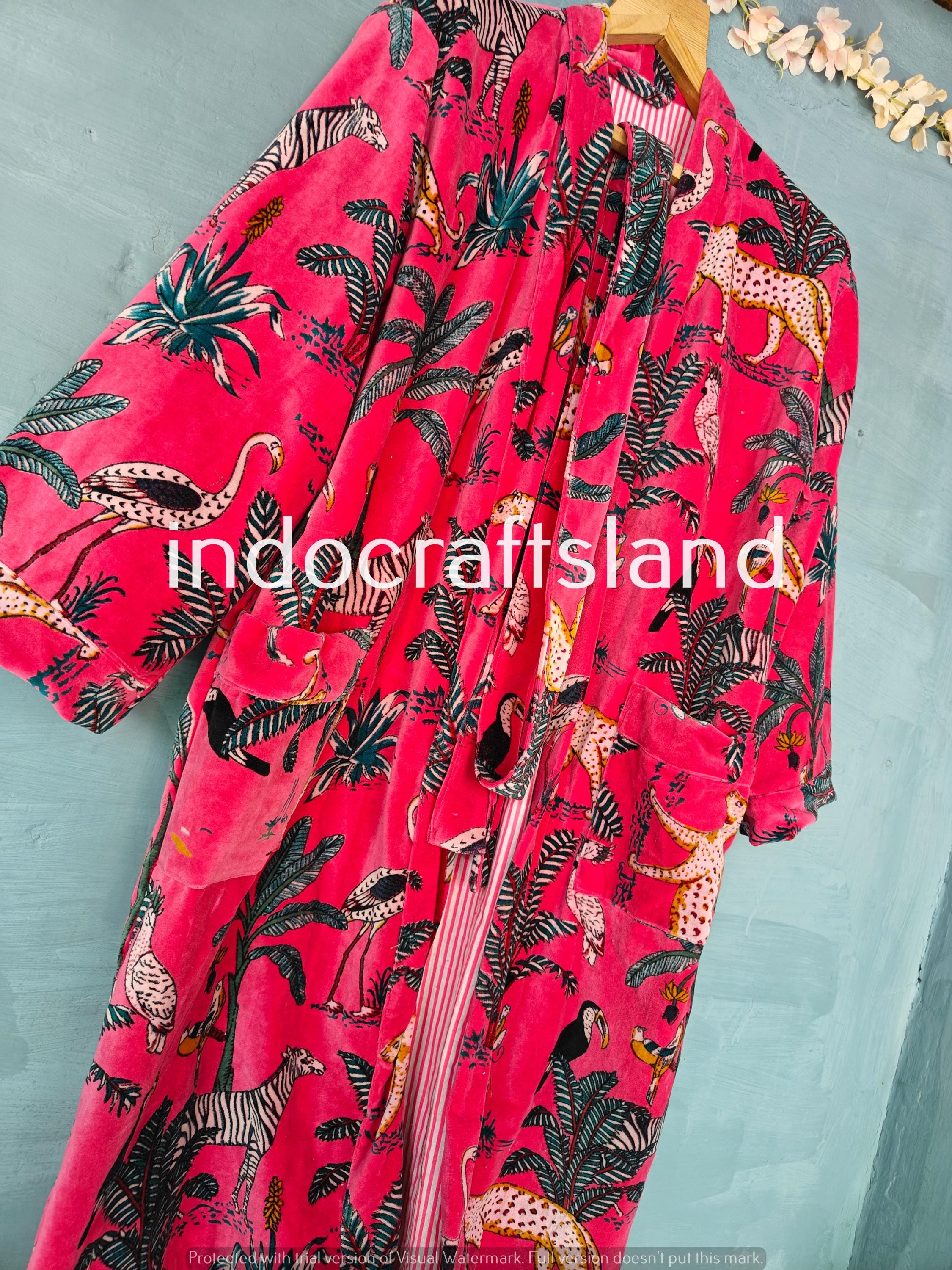 Handmade Indian Floral Velvet Jacket – Boho Kimono Robe for Bridesmaid & Resort Wear