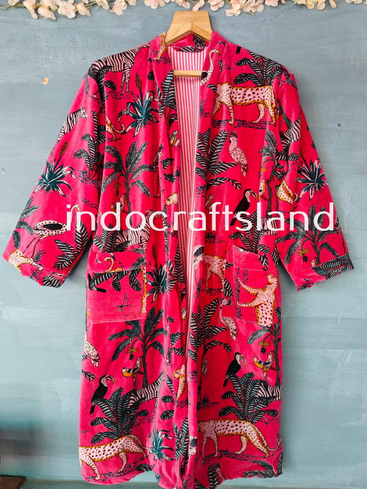 Handmade Indian Floral Velvet Jacket – Boho Kimono Robe for Bridesmaid & Resort Wear