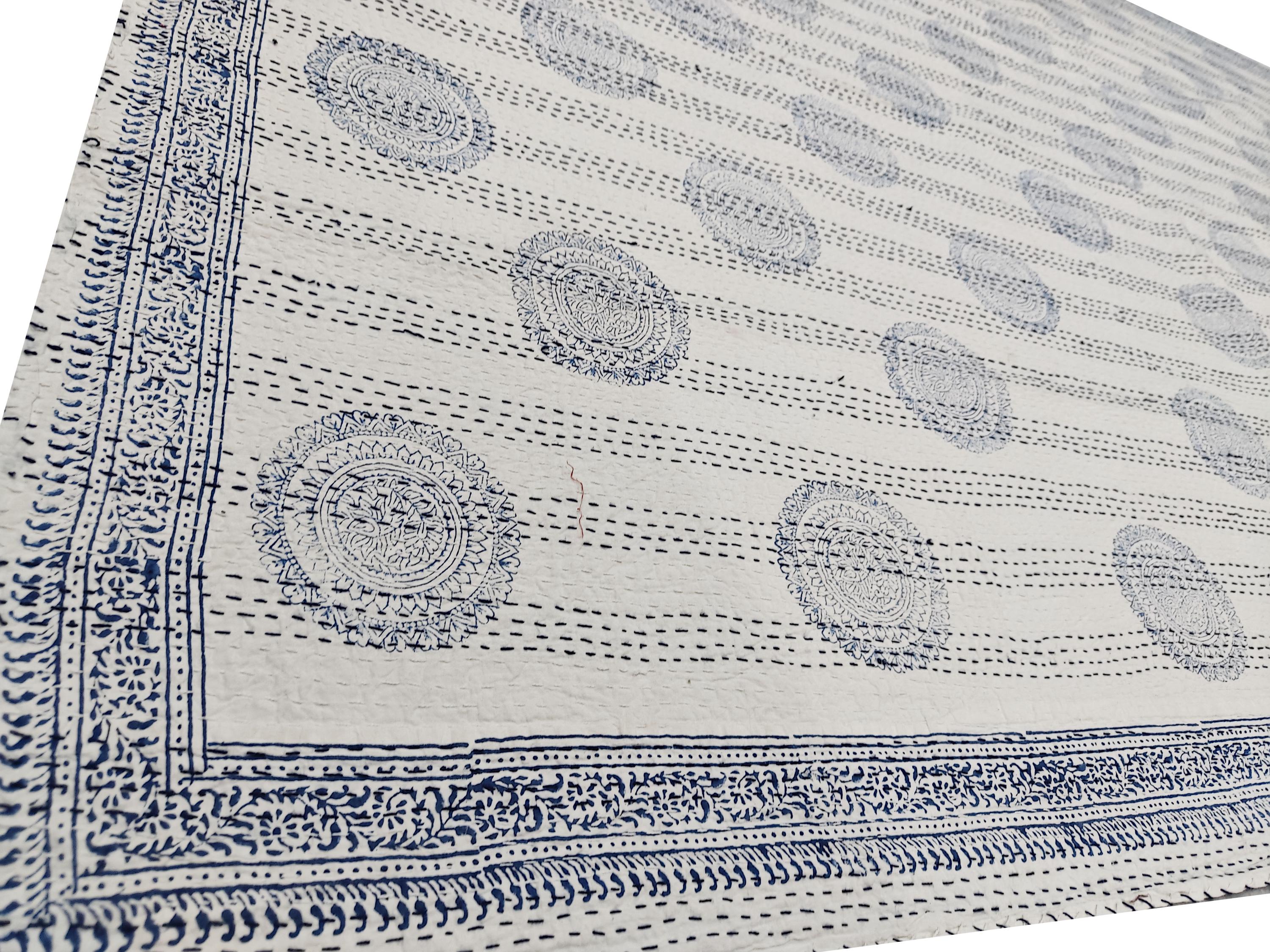 Indischer Handblockdruck Kantha Quilt, Kantha Decke, Überwurf, Kantha, handgenähte Tagesdecke, Überwurf Einzel-/Doppelgröße