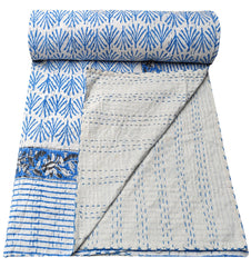 Beautiful floral Print kantha quilt Indian hand block kantha quilt Reversible cotton Bedding Bedspread Queen Size Kantha Gudari