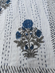 Indian Kantha Quilt Hand Block Print Kantha Throw Boho Gudari Blanket Bedspread Kantha Bed Cover Bohemian Quilt Queen Size Quilt