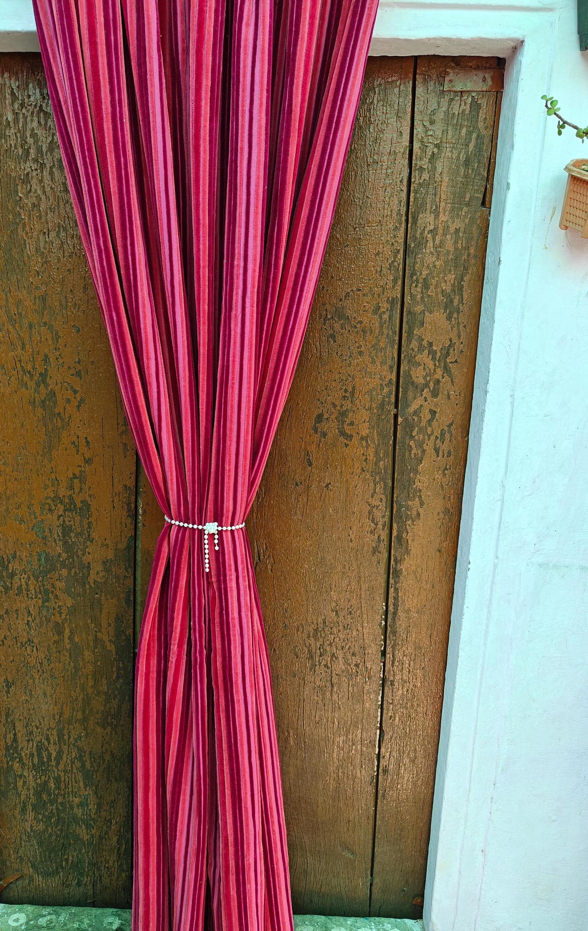 Indian Cotton Velvet Curtain, hot Pink Lining Design Curtain, Boho Curtain, Luxury Drapes, Housewarming Gift Colorful Decor