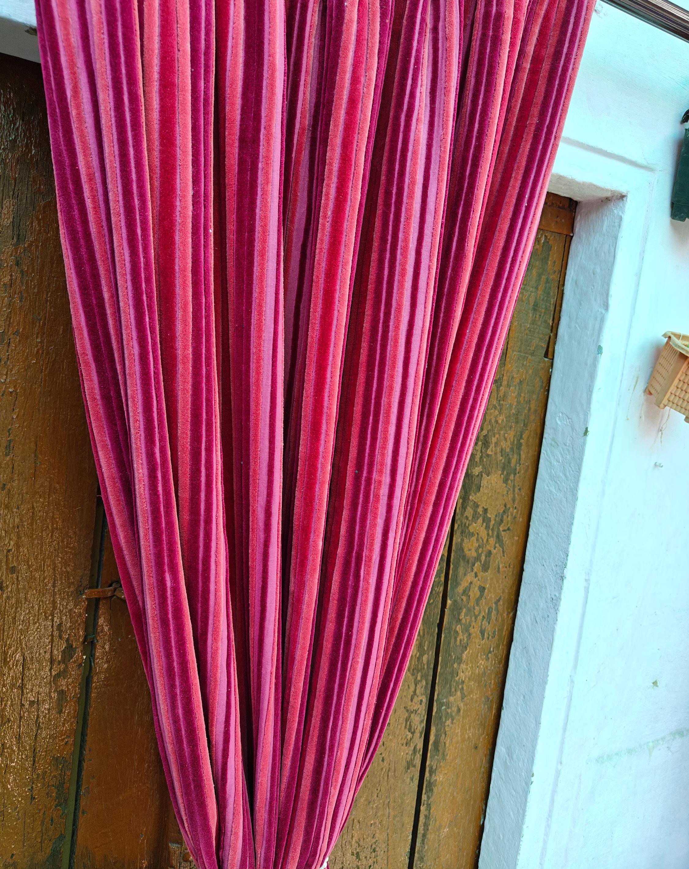Indian Cotton Velvet Curtain, hot Pink Lining Design Curtain, Boho Curtain, Luxury Drapes, Housewarming Gift Colorful Decor